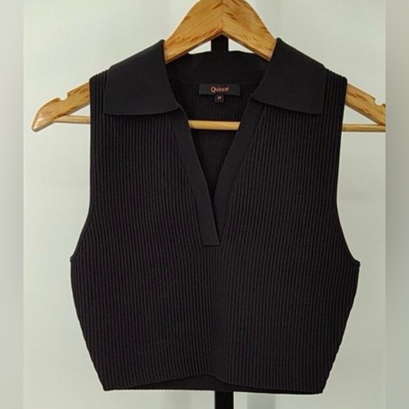 Quince Ribbed Cropped Polo Shirt Sleeveless Size M NWOT - Picture 2 of 6